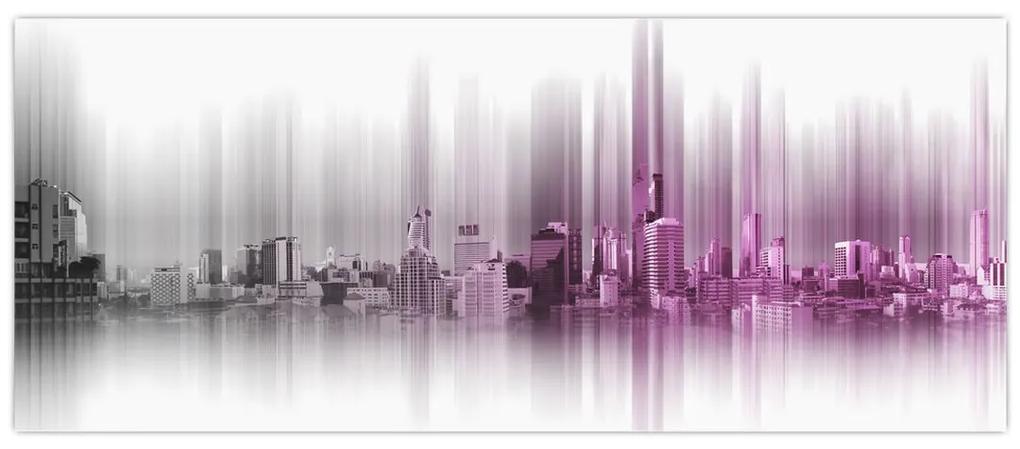 Obraz - Panoráma mesta, ružovo-šedé (120x50 cm)