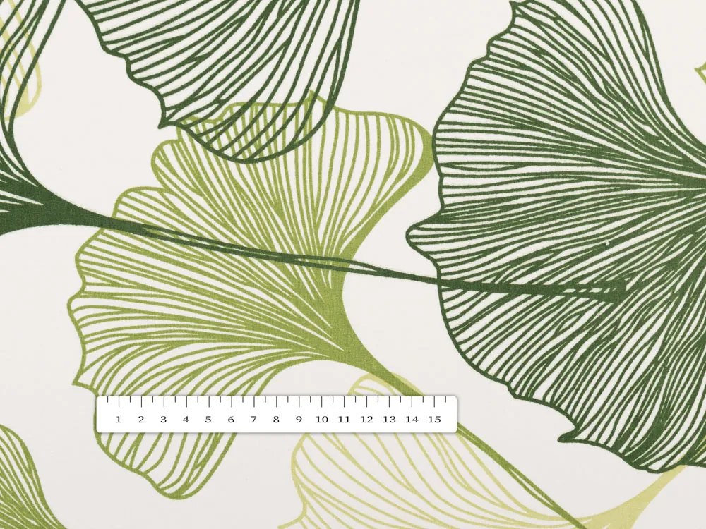 Biante Bavlnený obdĺžnikový obrus Sandra SA-576 Zelené Ginkgo listy na bielom 120x140 cm