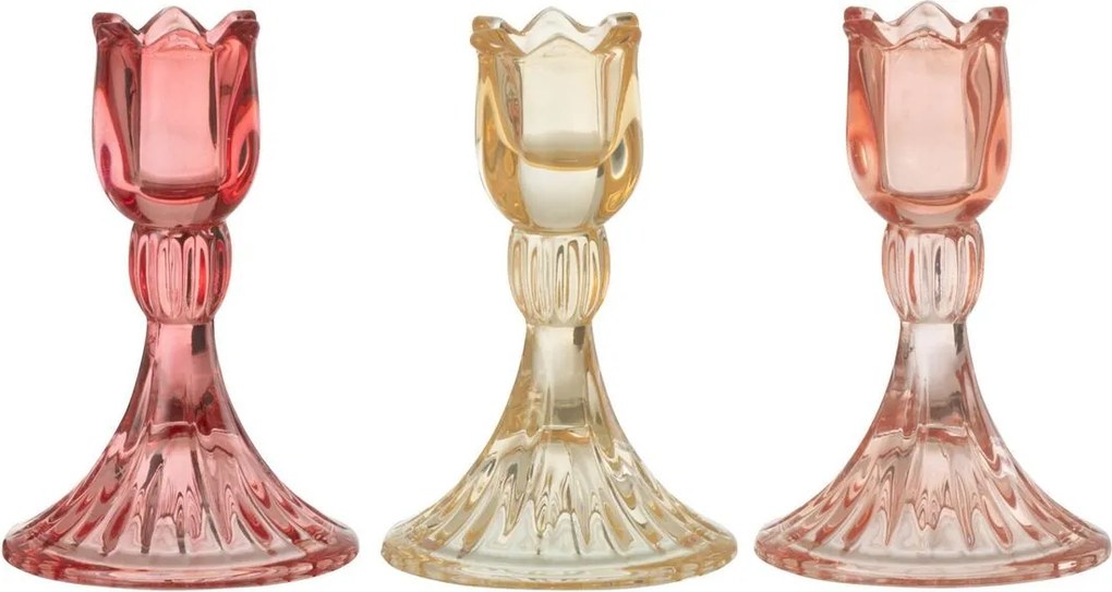 3ks ružový mix sklenený svietnik tulipán Tulippo - Ø 8*12 cm