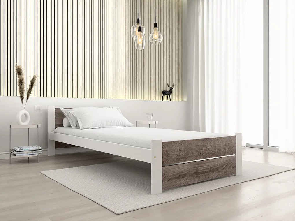 Posteľ IKAROS DOUBLE 90 x 200 cm, biela/dub hľuzovka Rošt: S lamelovým roštom, Matrac: Matrac SOMMERA 18 cm