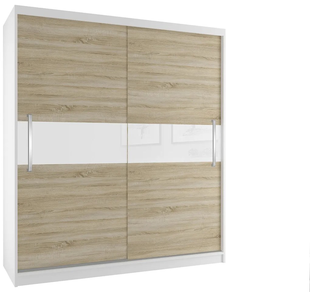 Šatníková skriňa 133 cm Belini biely mat / dub sonoma s posunými dverami  SI SZP2/2/W/DS/W/UU