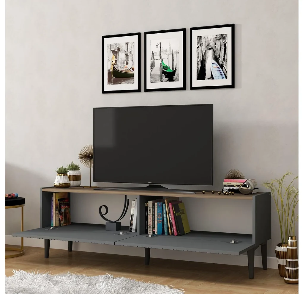 TV stolík/skrinka Tomune 4 (antracit + orech) . Vlastná spoľahlivá doprava až k Vám domov. 1095230
