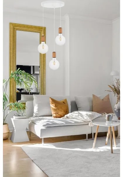 Luster na lanku MIROS 3xE27/60W/230V guľatý biela/medená