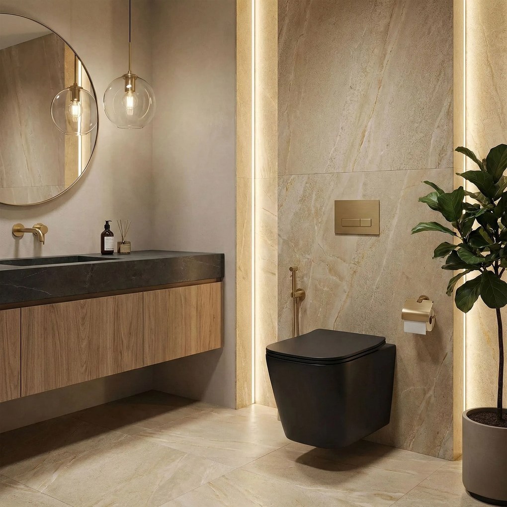 Rea Julio, závesná WC misa Rimless 510x345x315 mm, čierna matná, REA-C6550