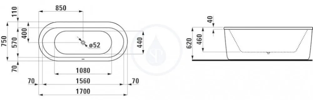 LAUFEN Solutions Vaňa, 1700 mm x 750 mm, biela H2225120000001