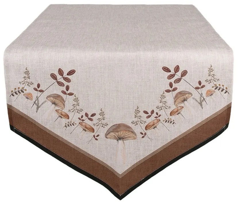 Béžový bavlnený behúň na stôl s hubkami Little Forest Jewels - 50*160 cm