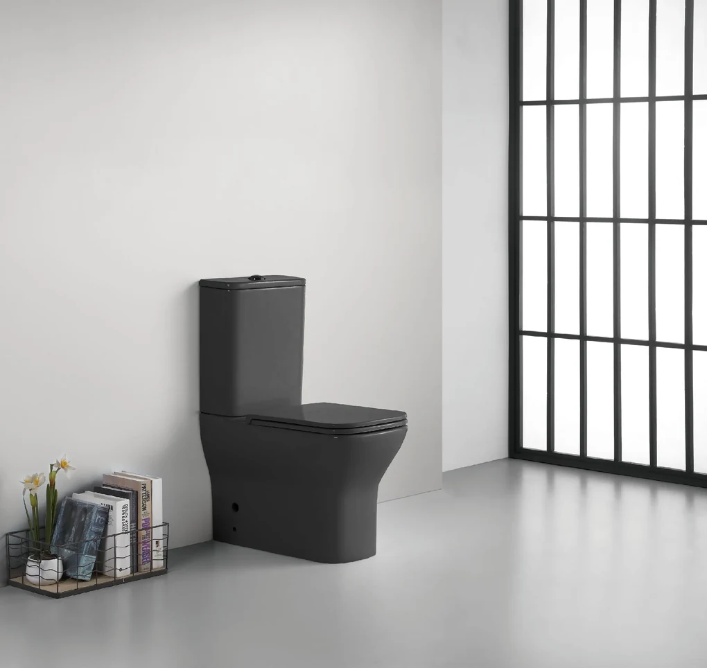 CERANO - WC kombi Hugo, Rimless + UF sedátko - čierna matná, CER-CER-538762