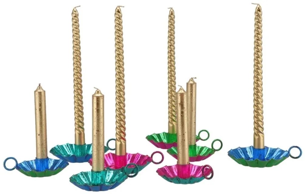 Set 4ks zlatá metalická úzka krútená sviečka Twist gold - Ø 2*30cm