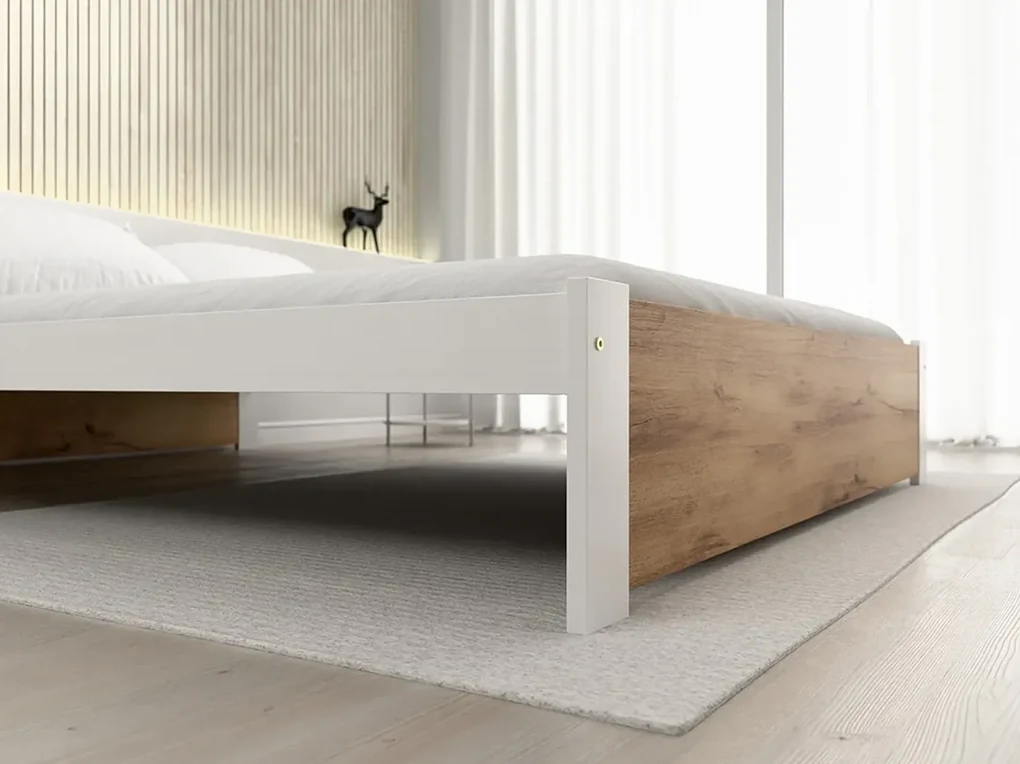 Posteľ IKAROS 160 x 200 cm, dub artisan/biela Rošt: S latkovým roštom, Matrac: Matrac COCO MAXI 20 cm