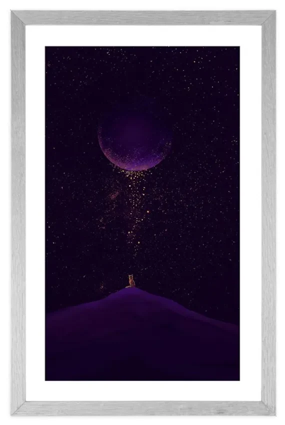 Plagát s paspartou fialová magická planéta - 60x90 silver