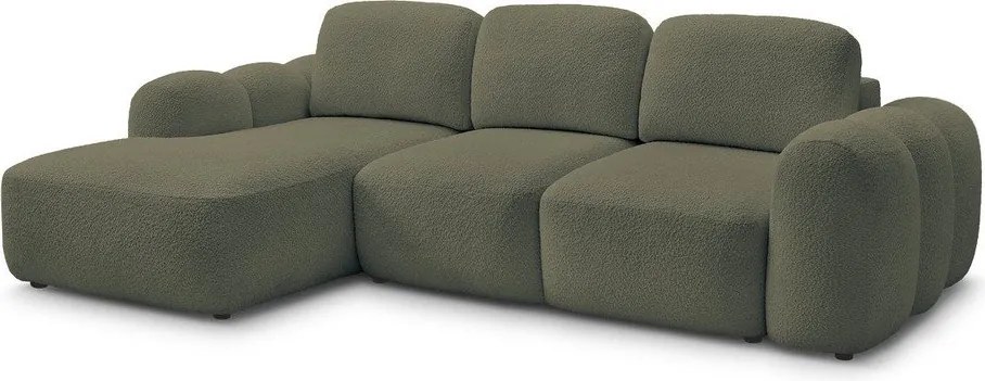Zelená rozkladacia/s úložným priestorom rohová pohovka z textílie buklé (ľavý roh/s leňoškou) Montaigne – Bobochic Paris