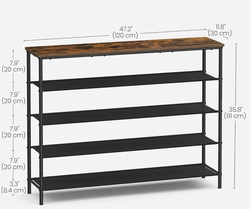 Botník Vasagle Kua 120 cm hnedý/čierny