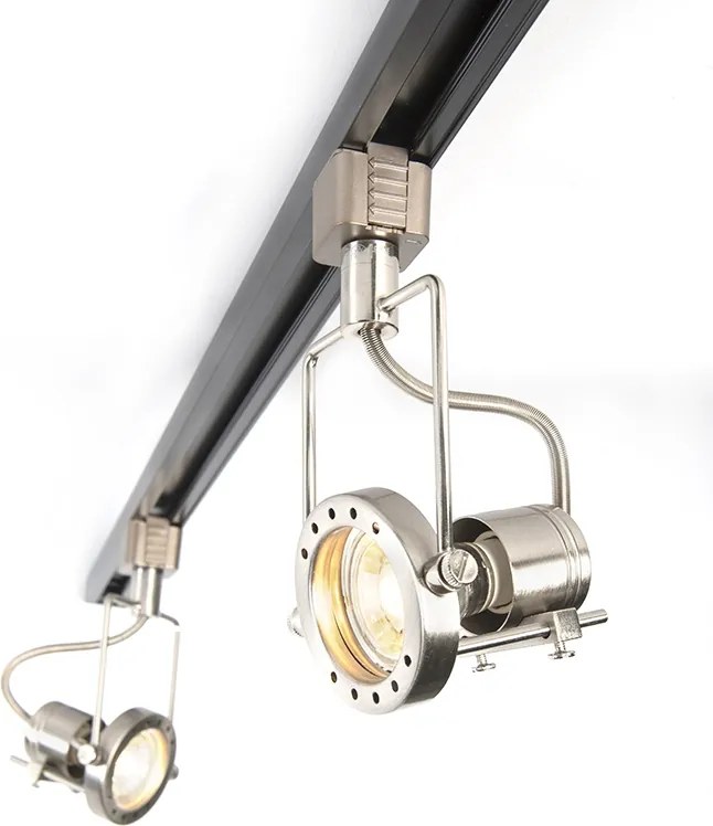 Koľajnicový systém s 3 reflektormi 1-fázový čierny s oceľou - Suplux