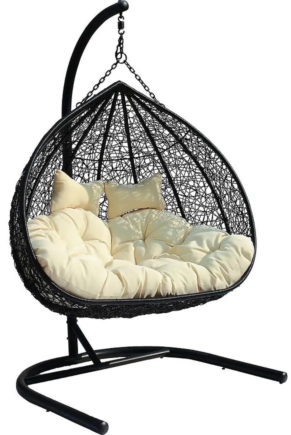 Závesné kreslo pre dve osoby Dubaj čierna s poduškou