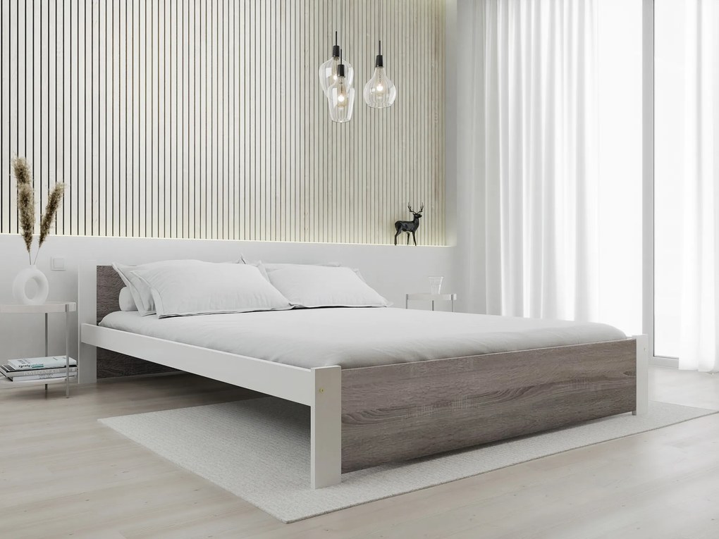 Posteľ IKAROS 180 x 200 cm, biela/dub hľuzovka Rošt: S latkovým roštom, Matrac: Bez matraca