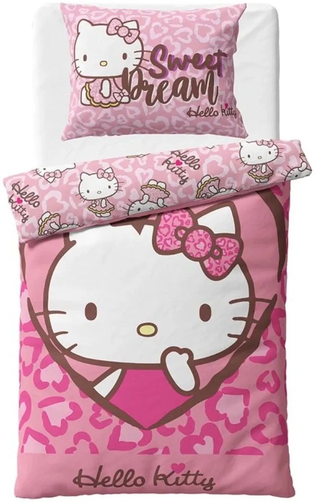 Bavlnené posteľné obliečky Hello Kitty - motív Sweet Dream - 100% bavlna - 70x90 cm + 140x200 cm