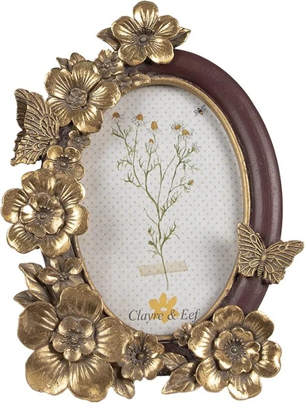 Hnedo-zlatý fotorámik s kvetmi a motýlikmi - 16*3*22 cm / 10*15 cm