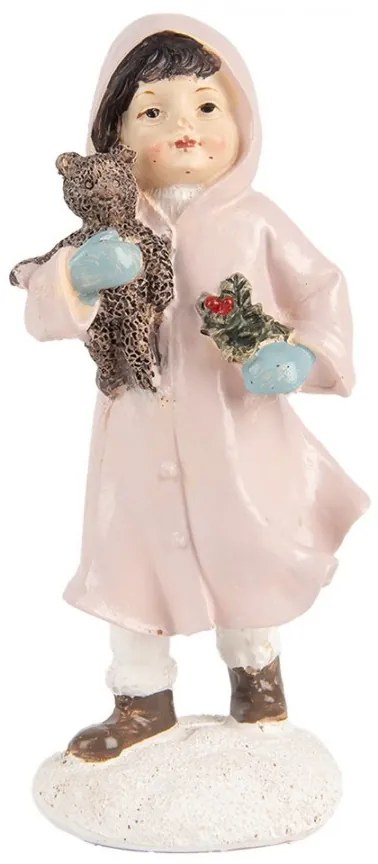 Dekorácia dievčatko v ružovom plášti držiaca medvedíka - 6*4*12 cm