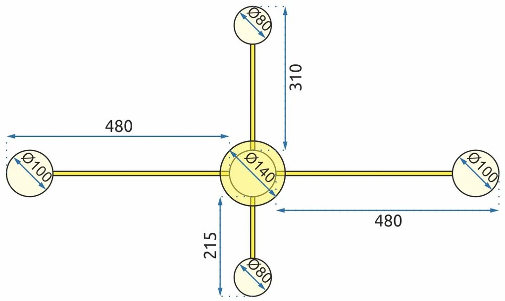 Toolight - LED stropné svietidlo 4-ramenné + diaľkové ovládanie APP520-4C, zlatá, OSW-08461