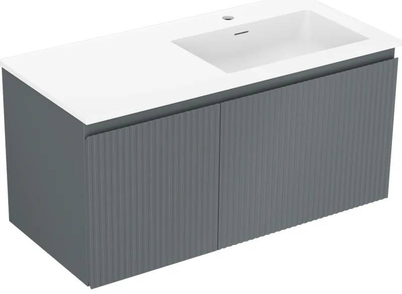 Mexen Rivel, kúpeľňová skrinka 100 cm s pravým umývadlom Otis, 1S, 1D, drážkovaná, grafitová/biela matná, 91A23-10047-3-BBFF66-W18P01