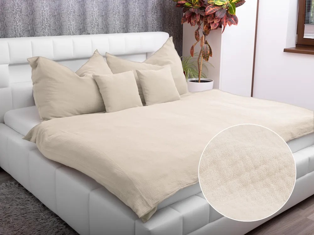 Biante Mušelínové posteľné obliečky Nature MSN-015 Krémové Predĺžené 140x220 a 70x90 cm