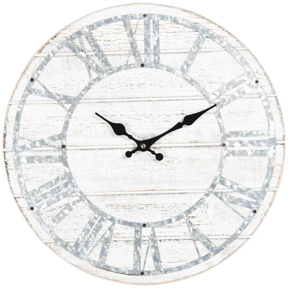 Biele drevené nástenné hodiny s patinou - Ø 40 * 4 cm