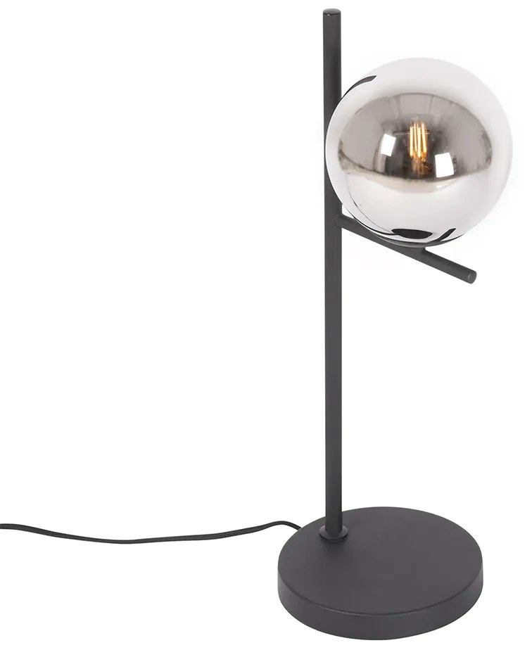 Art Deco stolná lampa čierna a dymové sklo - Flore