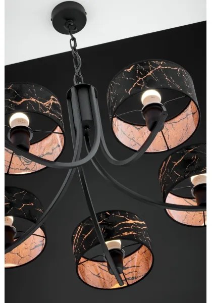 Jupiter 2107- Luster na reťazi ARTHUR 5xE27/15W/230V čierna/oranžová/mramorový dekor