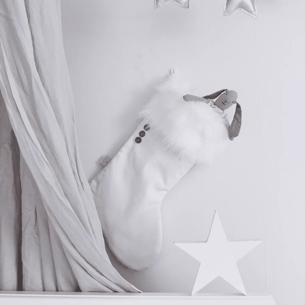 Vianočná pančucha biela s bielou kožušinou 42x26cm