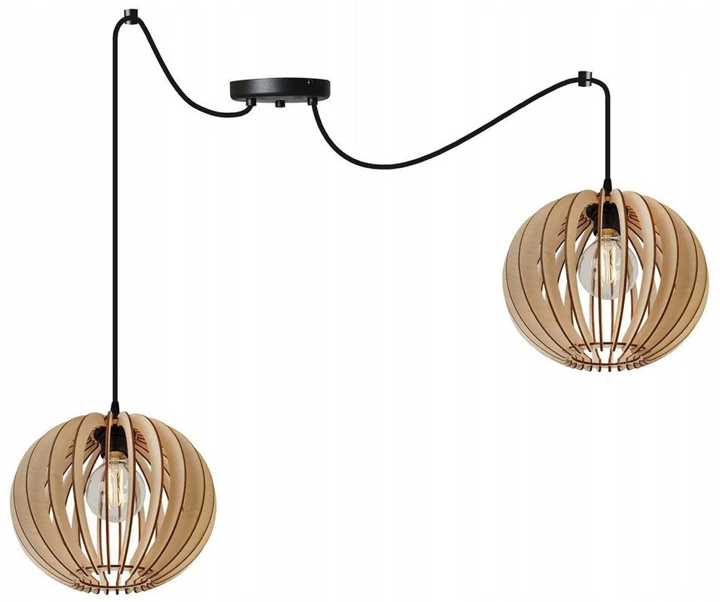 Závesné svietidlo Timber Spider 2, 2x drevené tienidlo