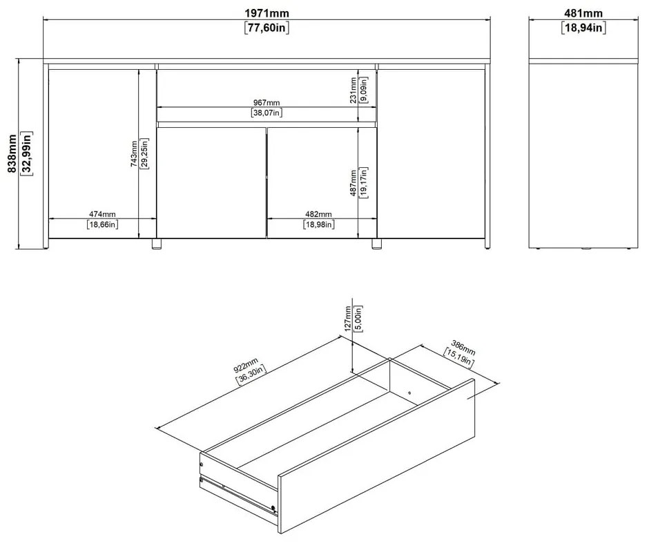 Biela/v prírodnej farbe komoda v dekore duba 197x84x48 cm Next – Tvilum