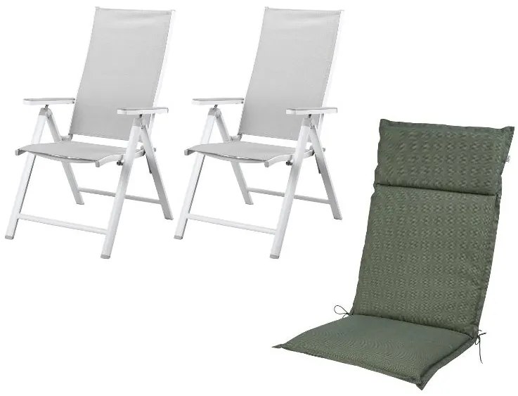 Livarno home Záhradné hliníkové kreslo Houston, biele/bledosivé, 2 kusy + podložka na kreslo Houston (800009486)