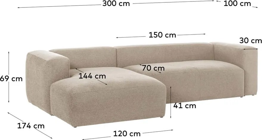 Béžová rohová pohovka (ľavý roh) Blok – Kave Home