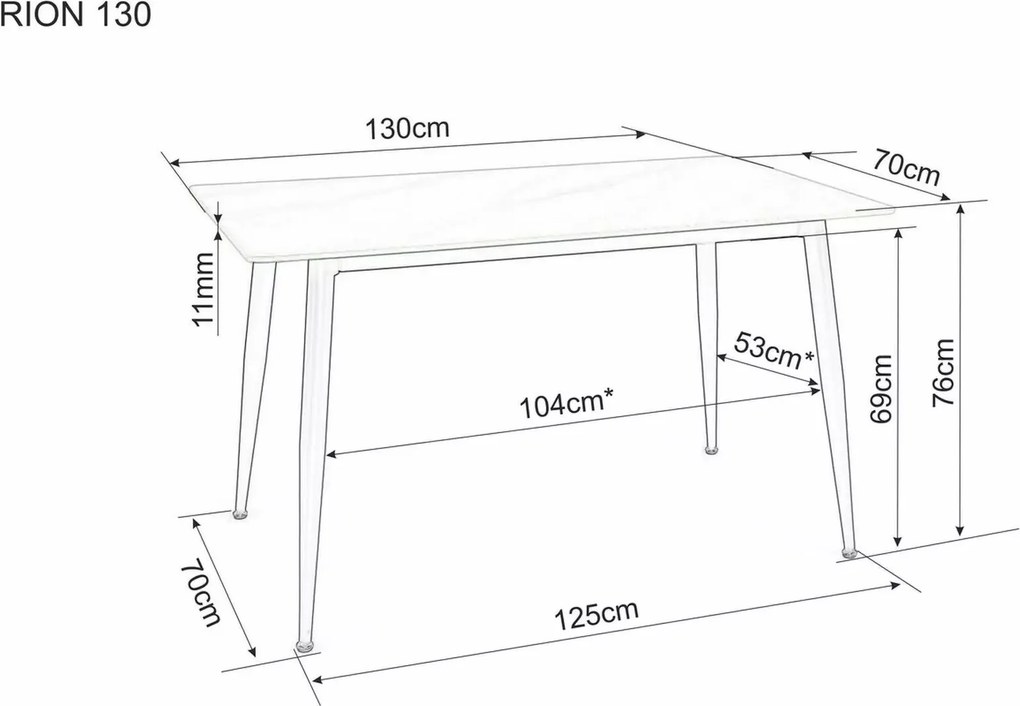Jedálenský stôl RION 130x70 cm s keramickou doskou, biely mramor