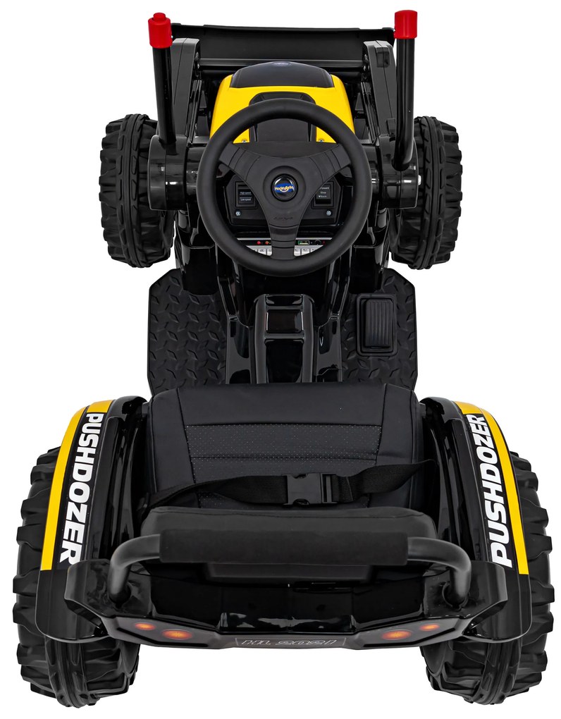 Batériový bager-traktor pre deti žltý + pohyblivé rameno lyžice + diaľkové ovládanie + pomalý štart + FM rádio + LED