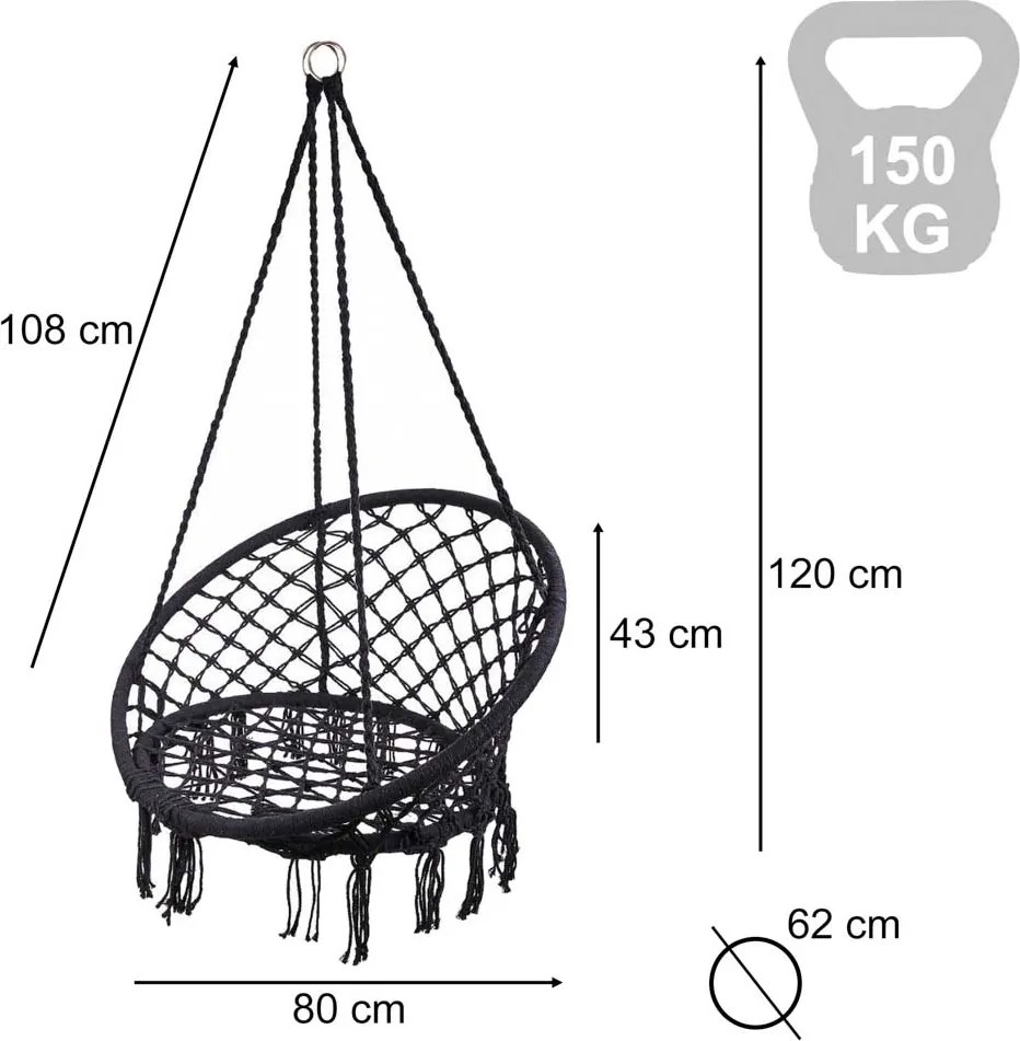 KIK Hojdačka bocianie hniezdo LUARO, čierna, 80 cm, nosnosť 150 kg