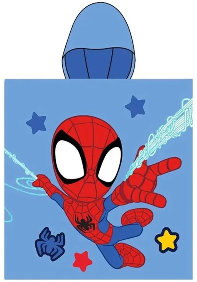 Detské plážové pončo - bavlnená osuška s kapucňou Spidey - 100% bavlna - 55 x 110 cm - pre deti od 3 do 6 rokov