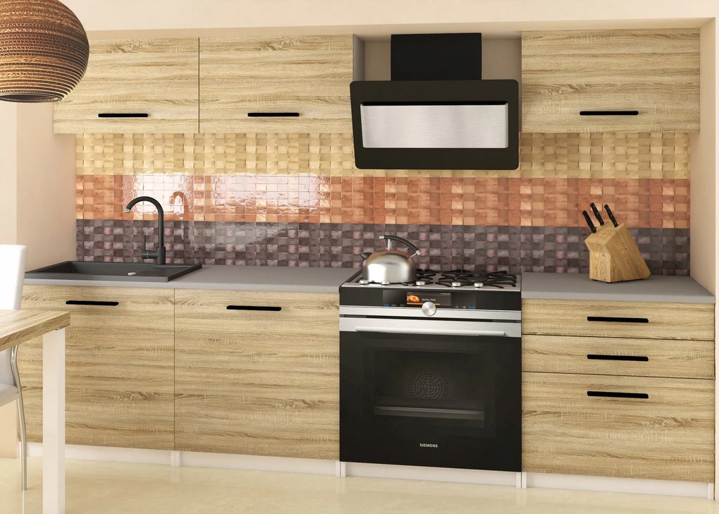 Kuchynská linka Belini 180 cm dub sonoma s pracovnou doskou Laurentino2 TOR LAURENTINO2/3/WT/DS/0/B1