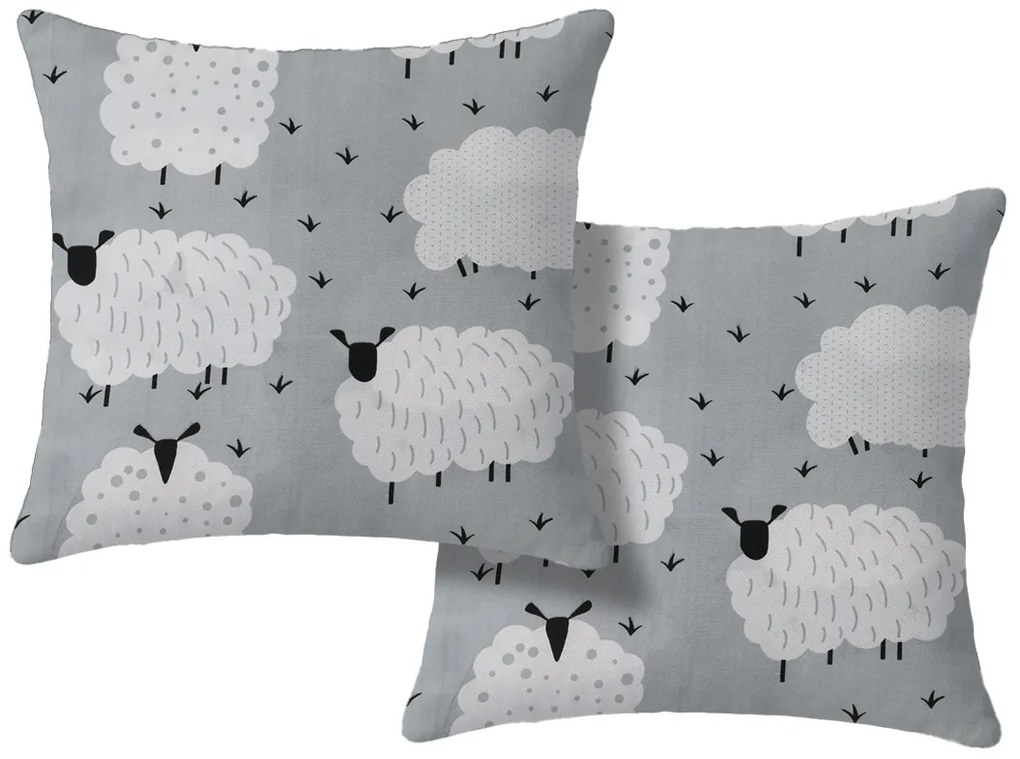Sada 2 ks dekoračných povlakov WHITE SHEEPS 45x45 cm, sivá