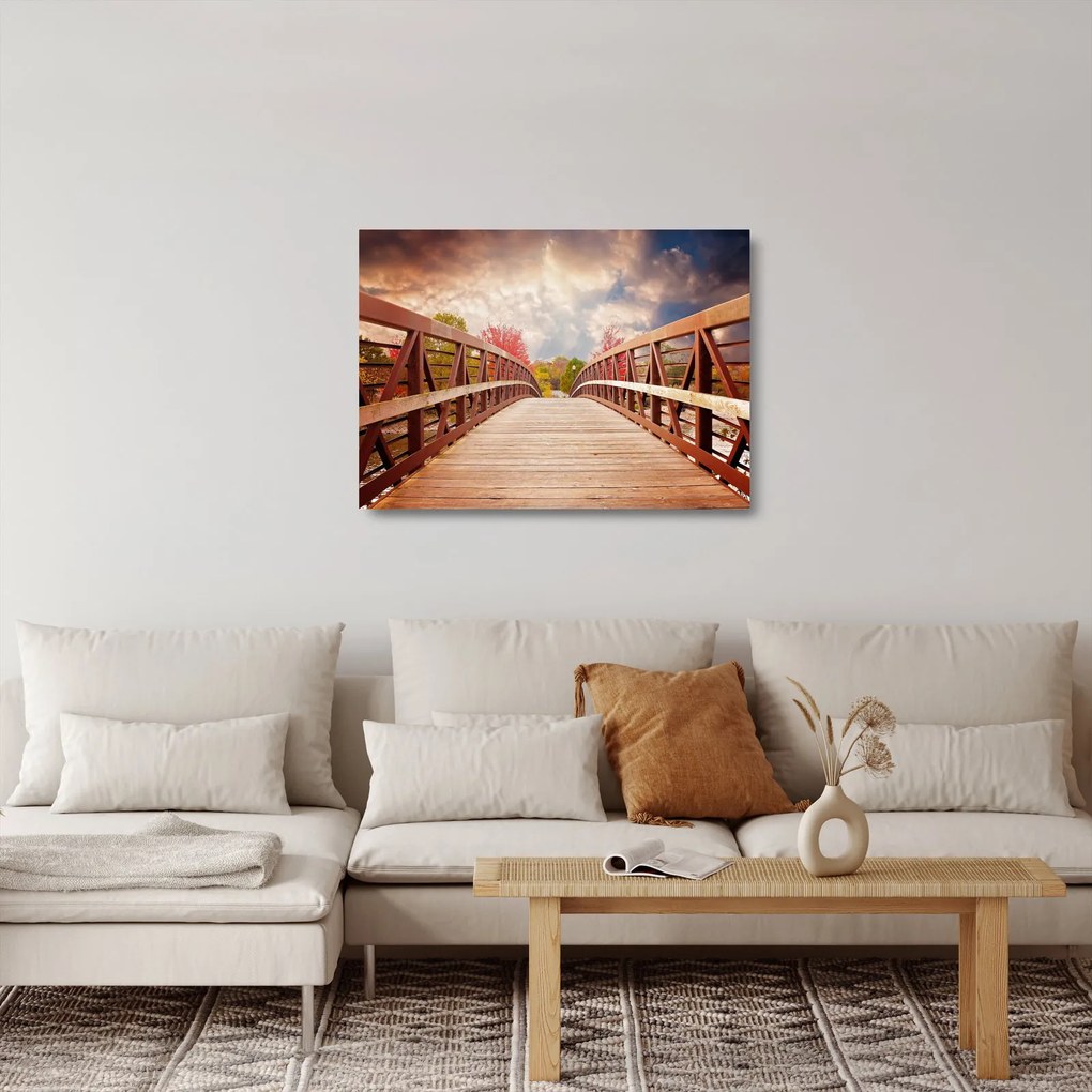 Sklenený obraz - drevený most (70x50 cm)