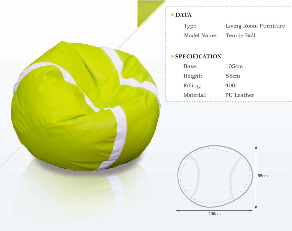 Sedací vak INTERMEDIC SK Tenis Ball, Ekokoža, 400l Farba: E16 - Zelená olivová svetlá (Ekokoža)