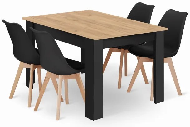 Jedálenský stôl ARTISAN so štyrmi stoličkami MARK čierne