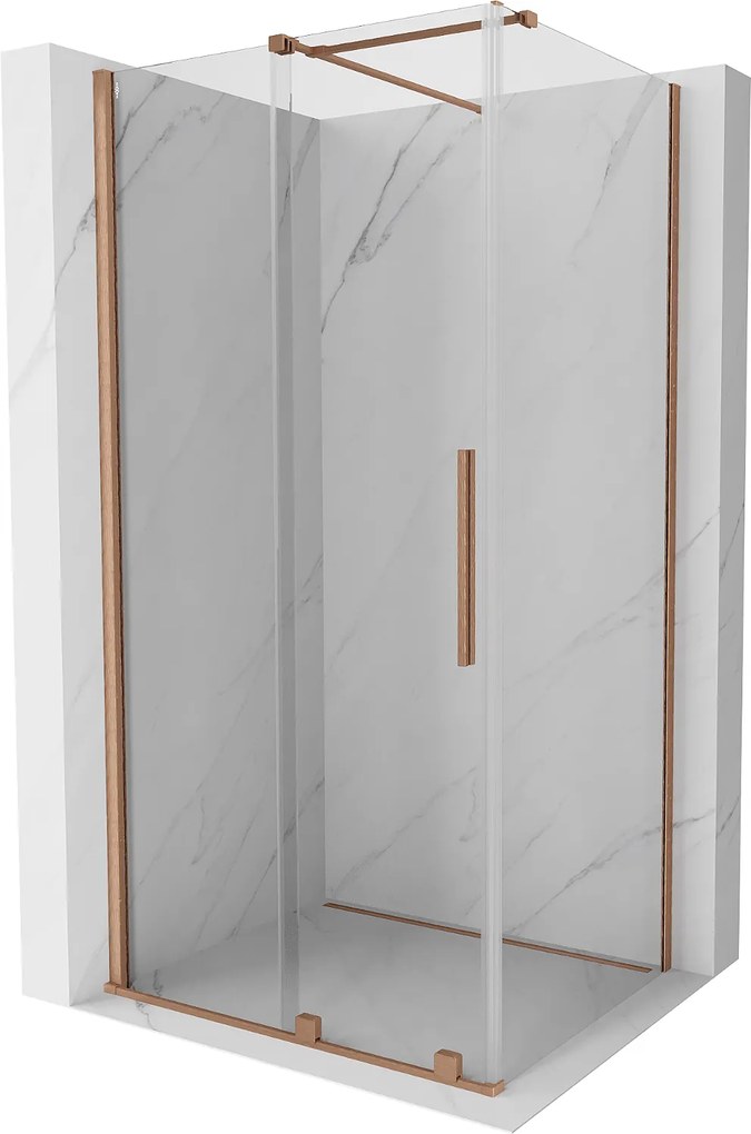 Mexen Velar, sprchový kút s posuvnými dverami 130(dvere) x 90(stena) cm, 8mm číre sklo, medená matná, 871-130-090-01-65