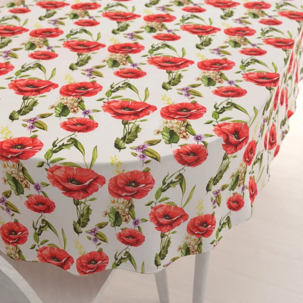 Biante Dekoračný oválny obrus PML-101 Vlčie maky na bielom 120x200 cm