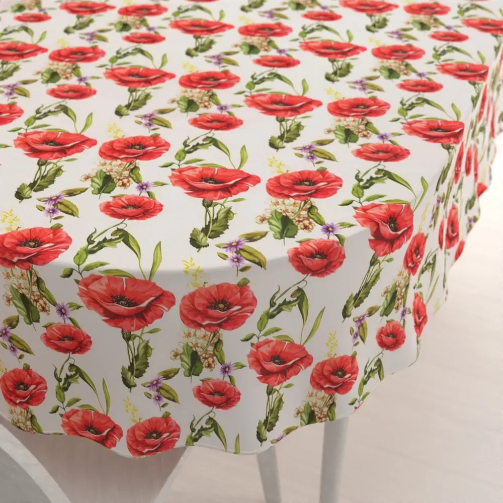 Biante Dekoračný oválny obrus PML-101 Vlčie maky na bielom 140x160 cm