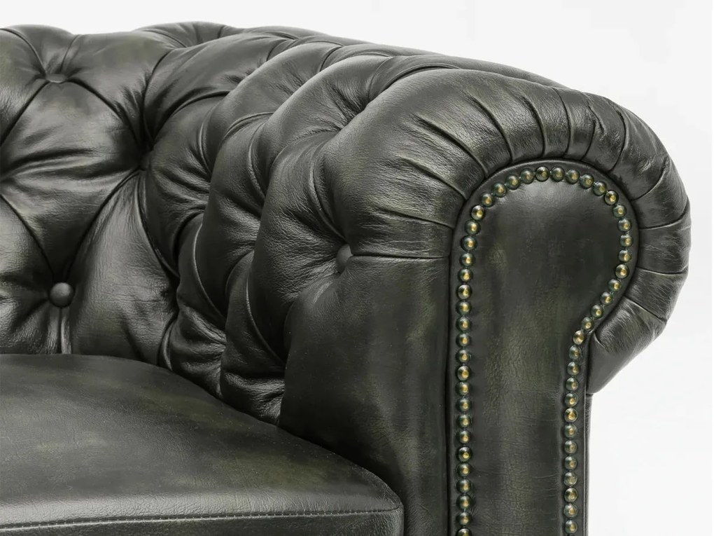 furniture-nabytek.cz - Masivní křeslo Chesterfield z pravé kůže, zelené – 100×90×72 cm