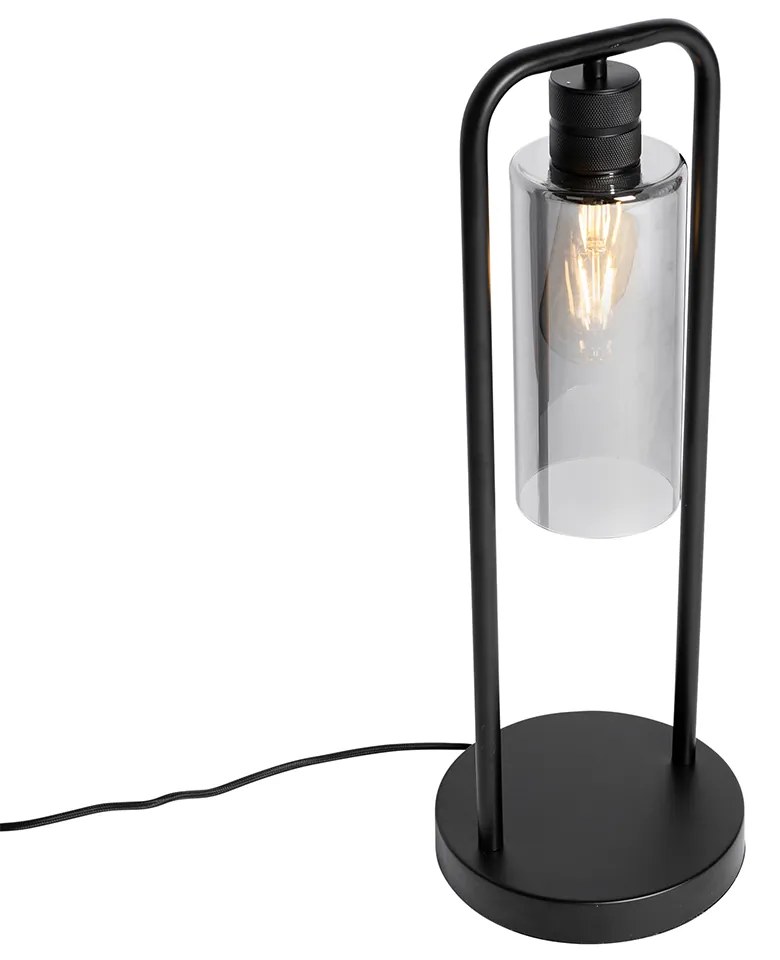 Moderná stolná lampa čierna s dymovým sklom - Stavelot