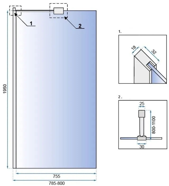 Rea Aero, sprchová zástena WALK-IN 80x195 cm, 8mm číre sklo, chrómový profil, REA-K7552