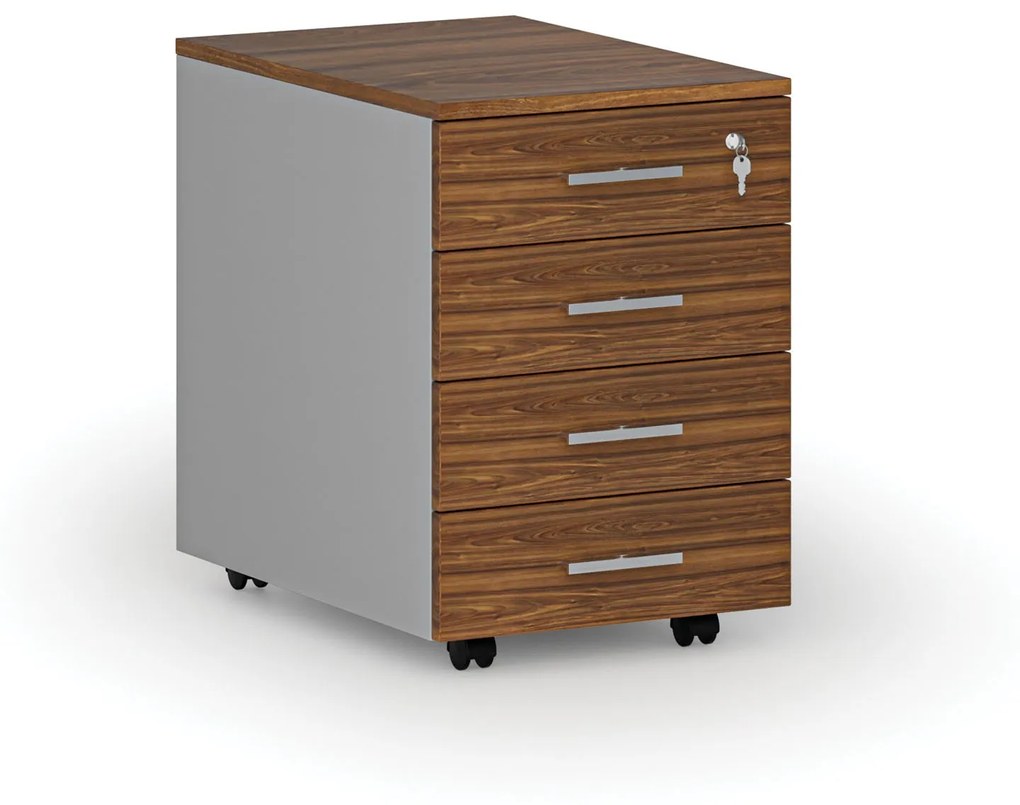 Kancelársky mobilný kontajner PRIMO GRAY, 4 zásuvky, sivá/orech