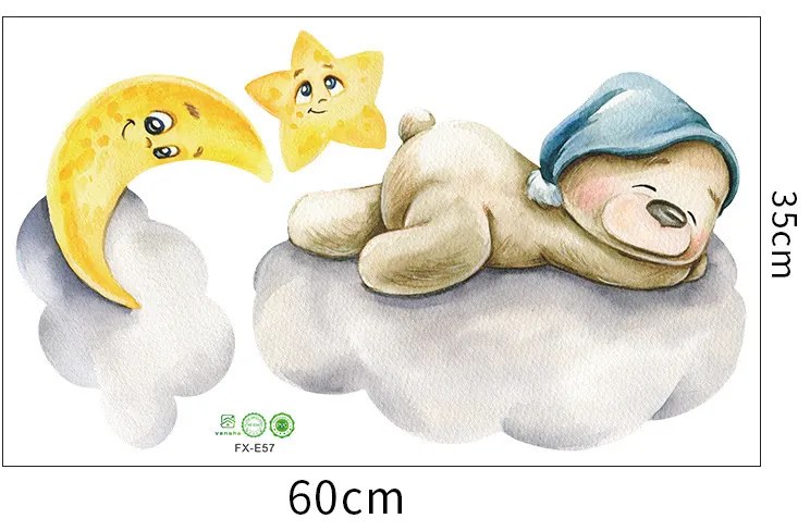 Samolepka na stenu "Macík na obláčiku" 75x30cm